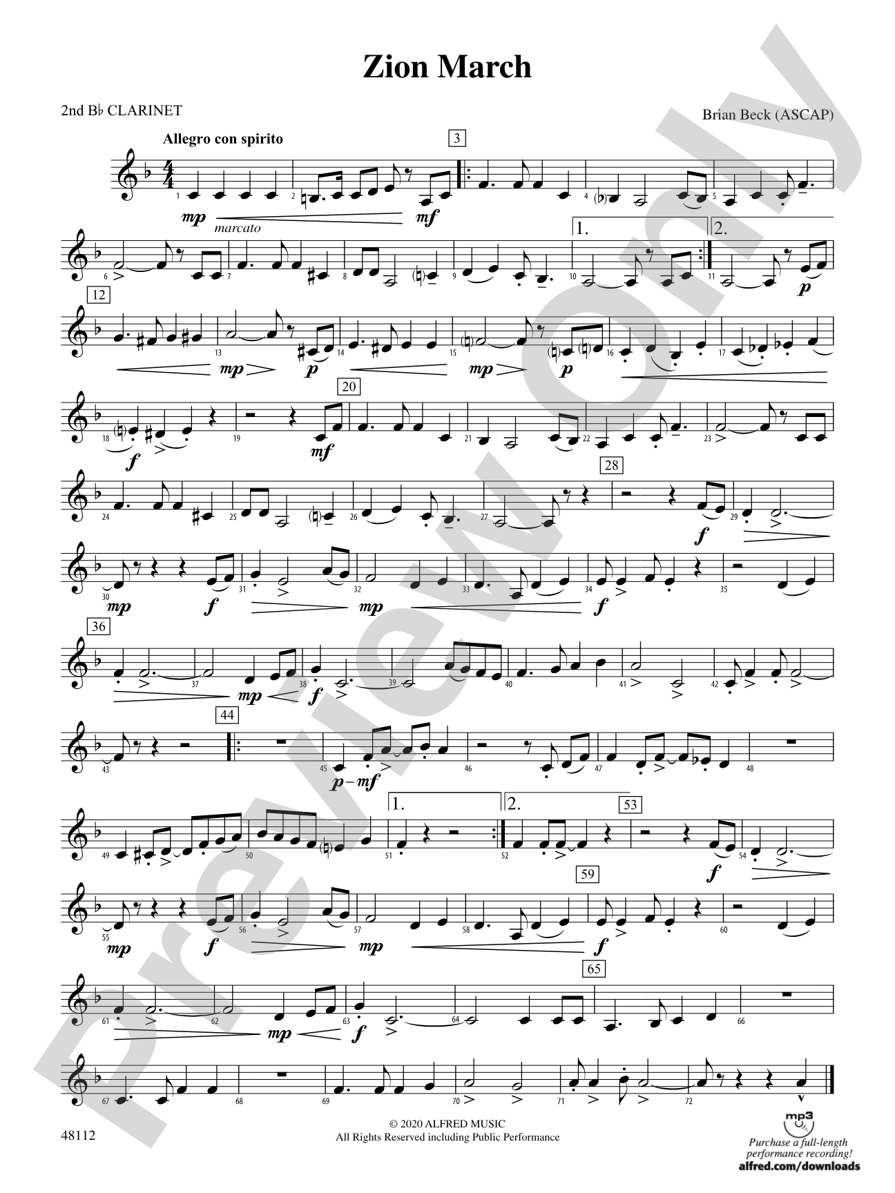 Zion March: 2nd B-flat Clarinet