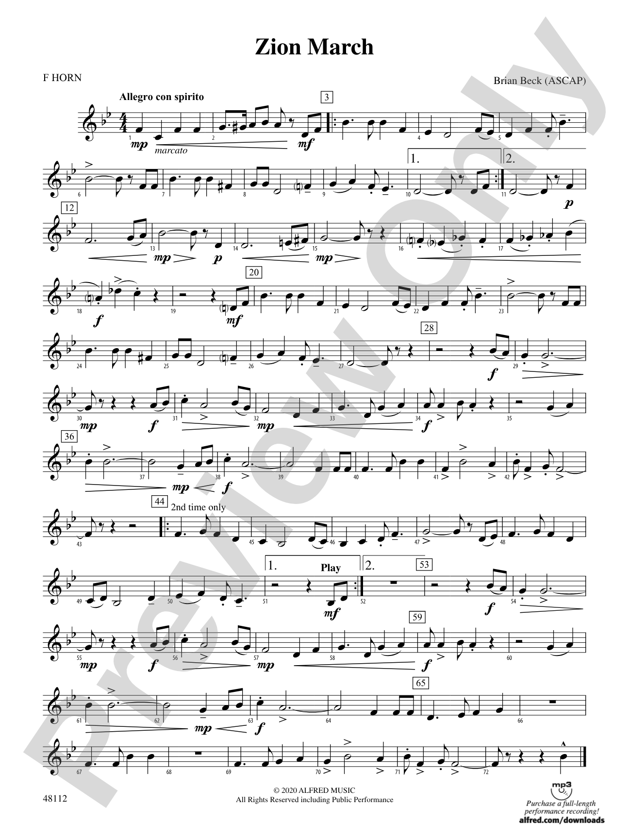 Zion March: 1st F Horn