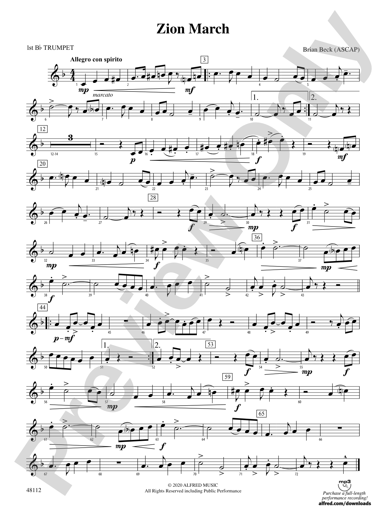 Zion March: 1st B-flat Trumpet