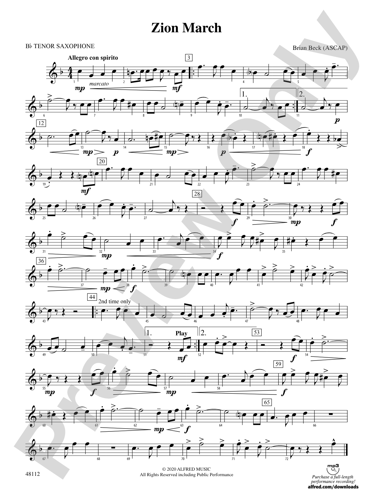 Zion March: B-flat Tenor Saxophone
