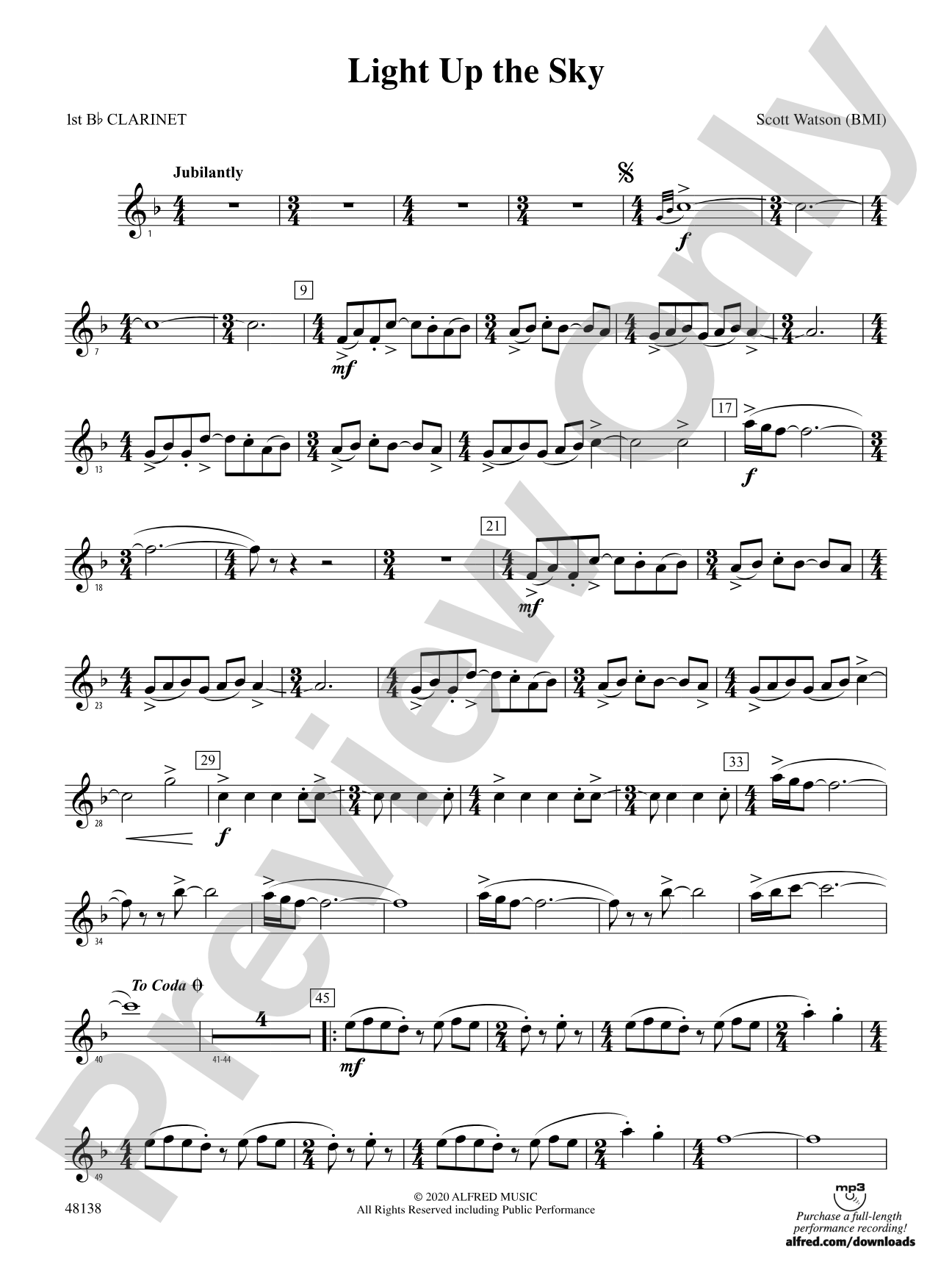 Light Up the Sky: 1st B-flat Clarinet