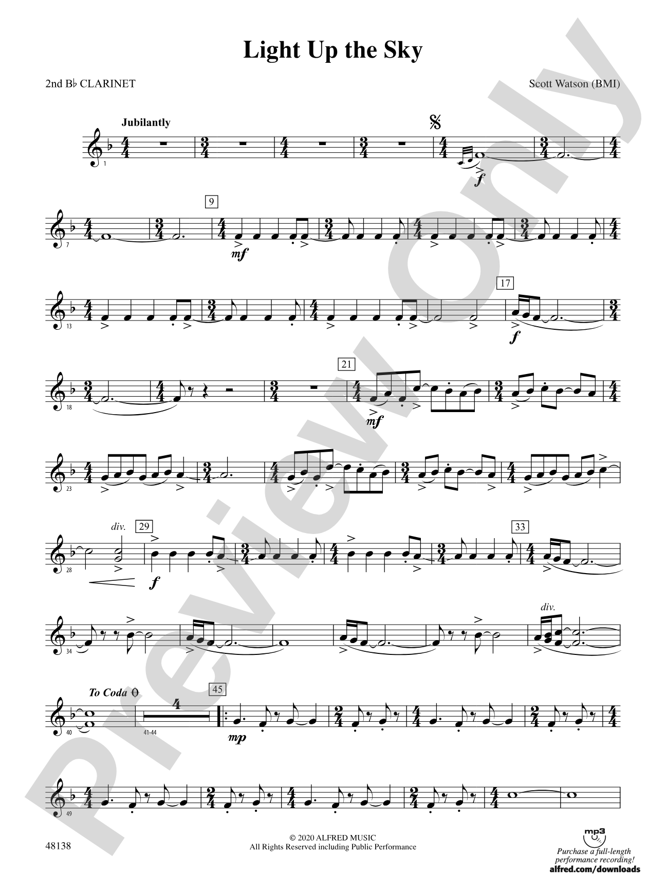 Light Up the Sky: 2nd B-flat Clarinet