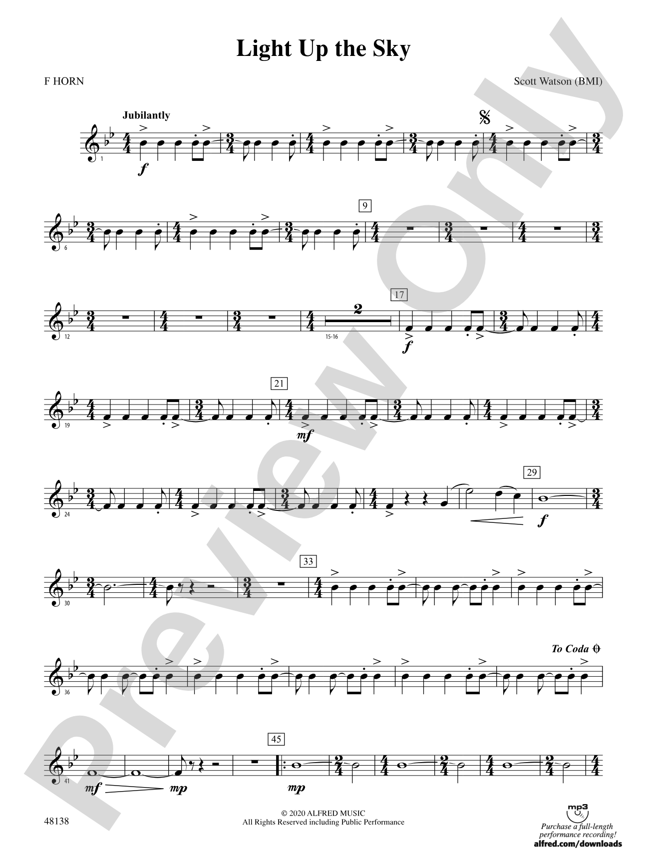 Light Up the Sky: 1st F Horn