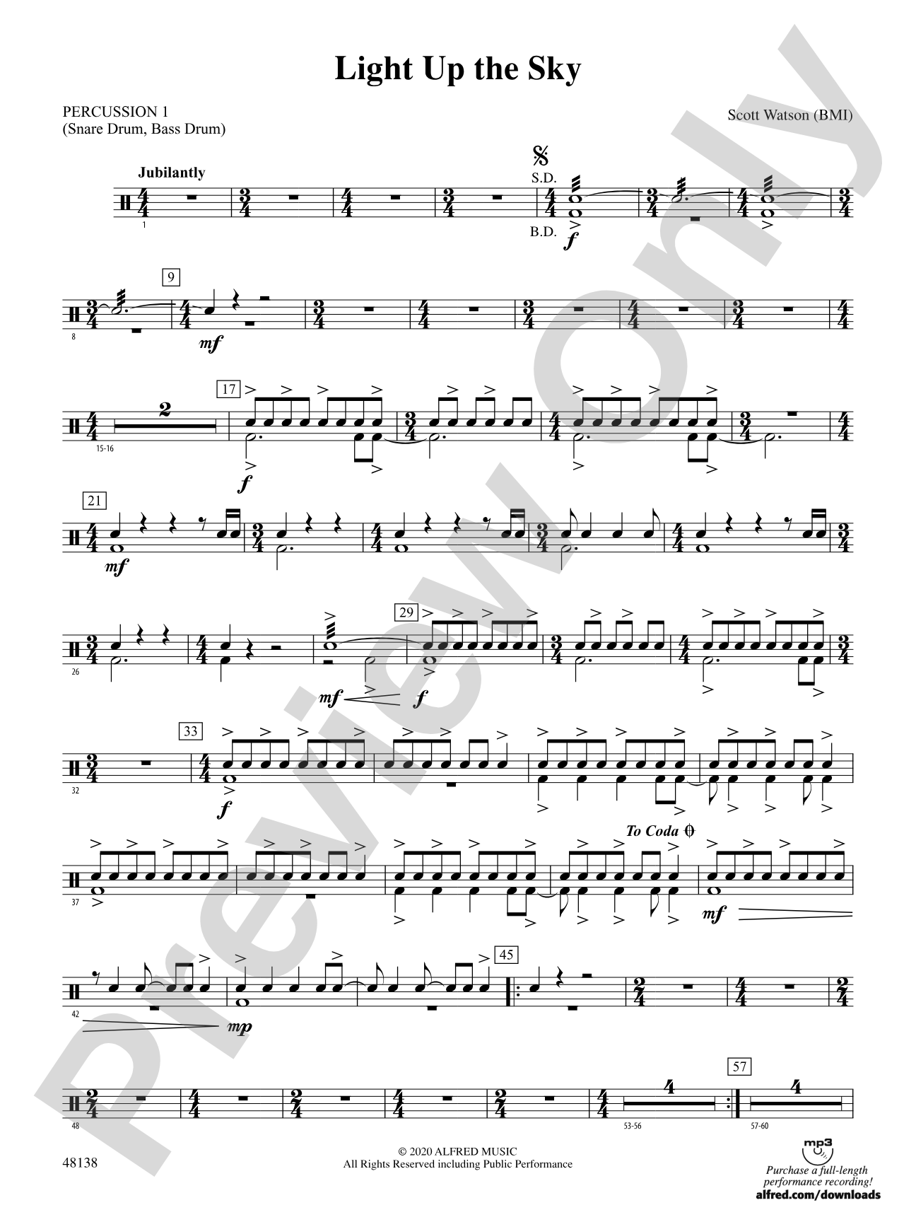 Light Up the Sky: 1st Percussion