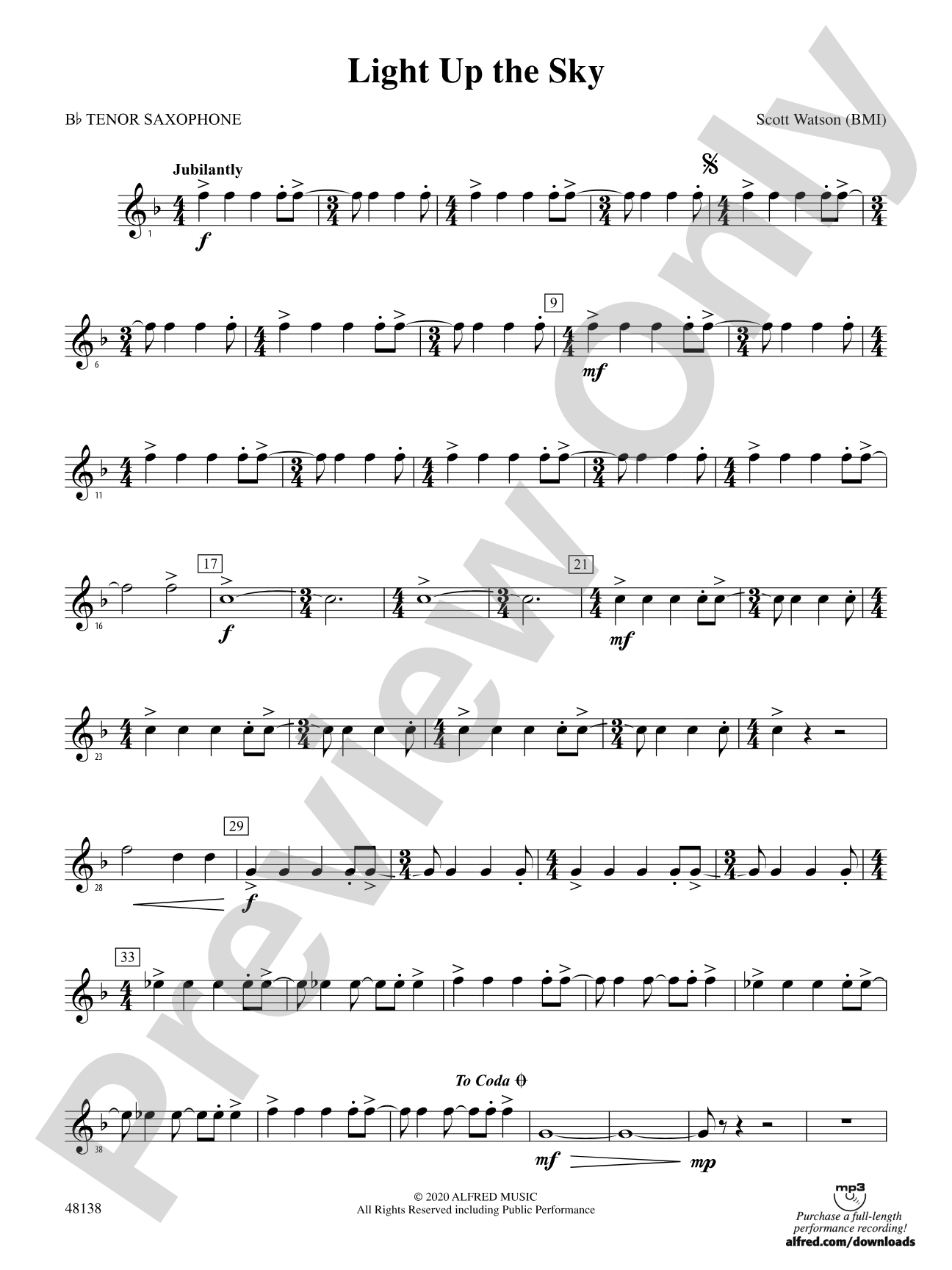 Light Up the Sky: B-flat Tenor Saxophone