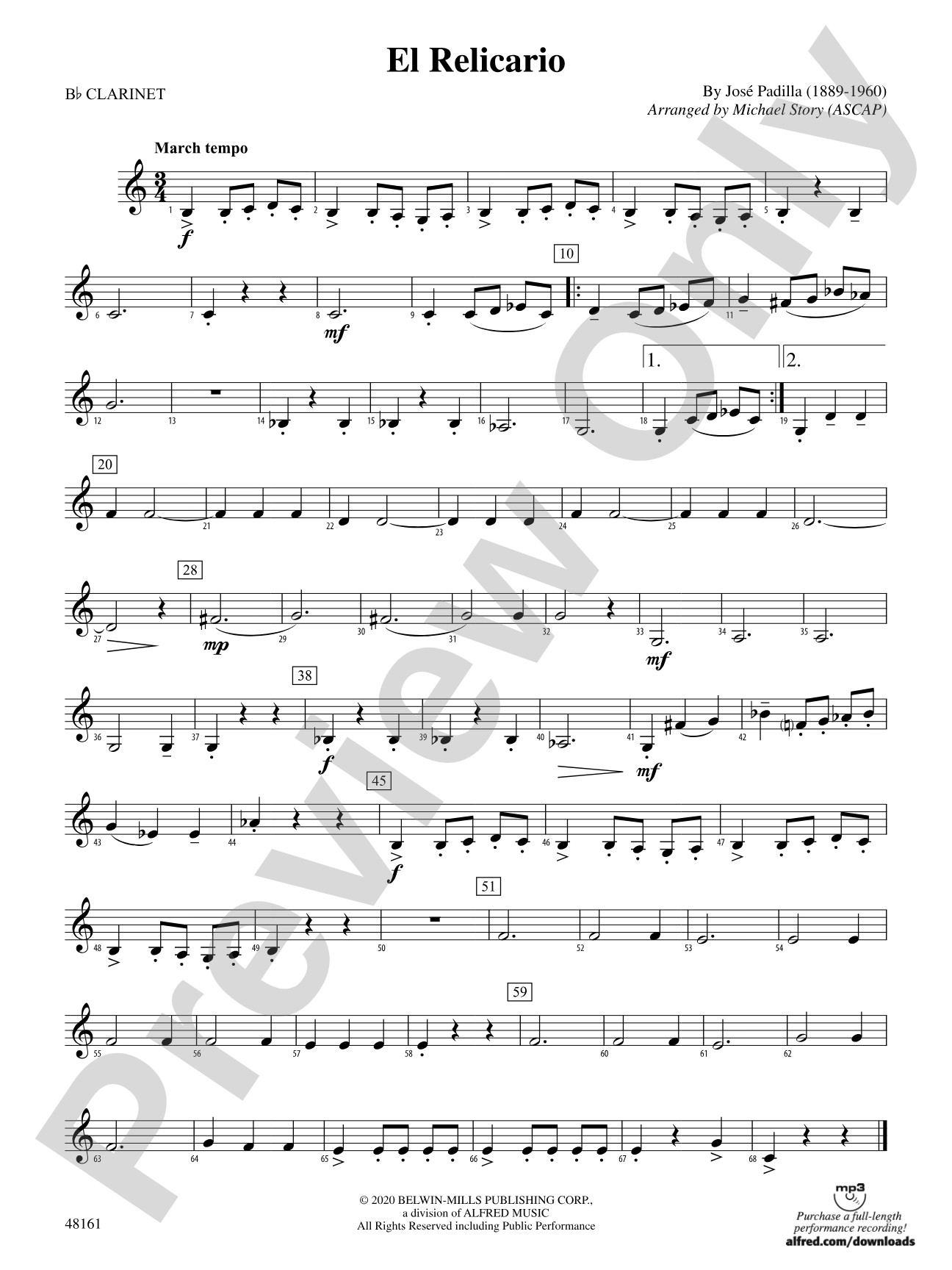 El Relicario: 1st B-flat Clarinet