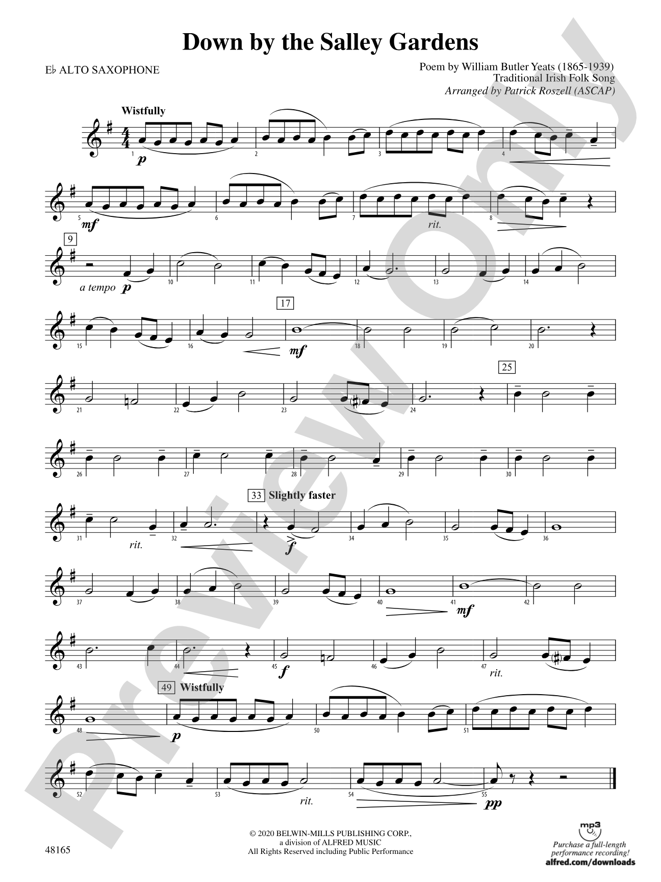 Down by the Salley Gardens: E-flat Alto Saxophone