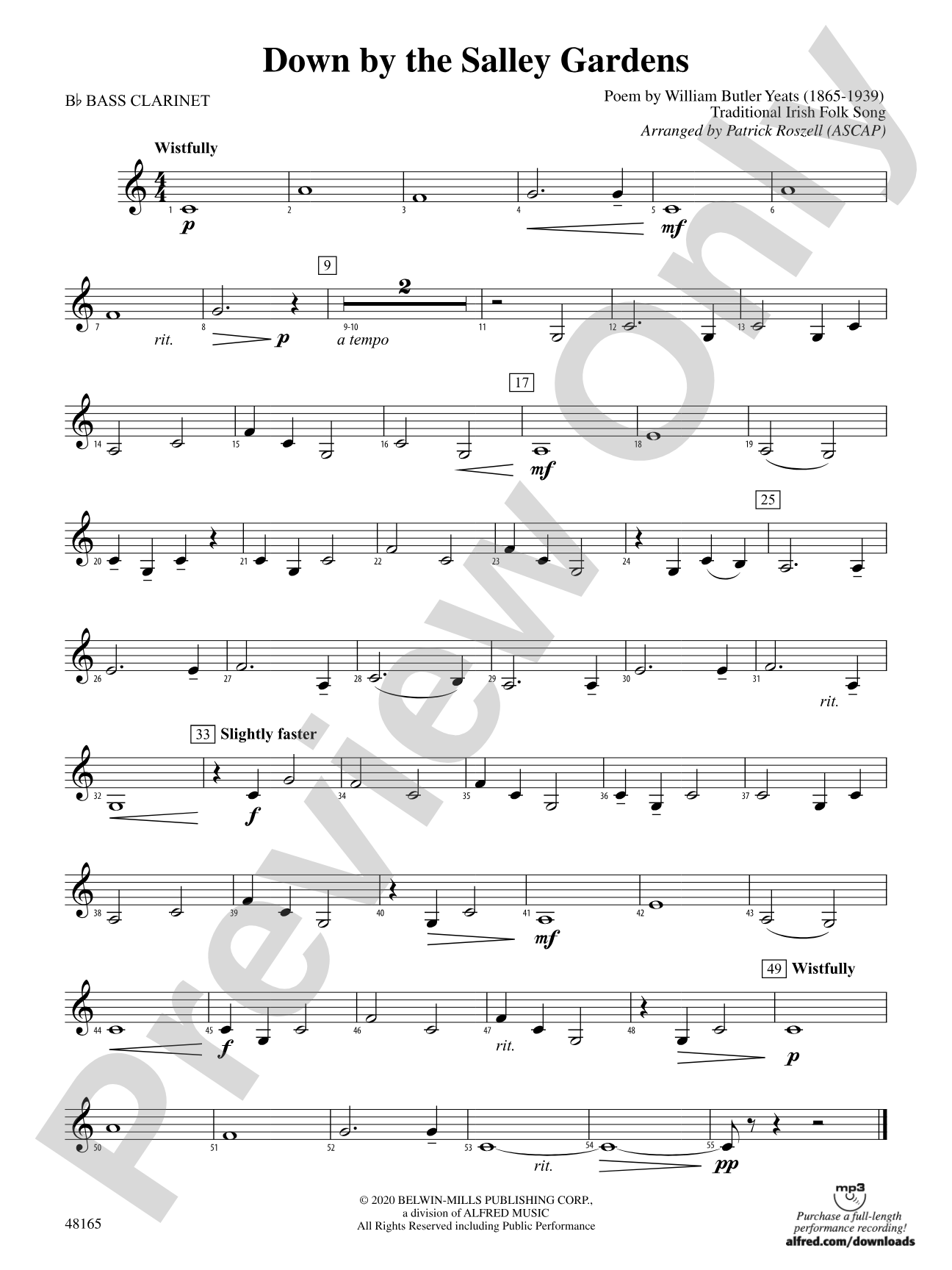 Down by the Salley Gardens: B-flat Bass Clarinet