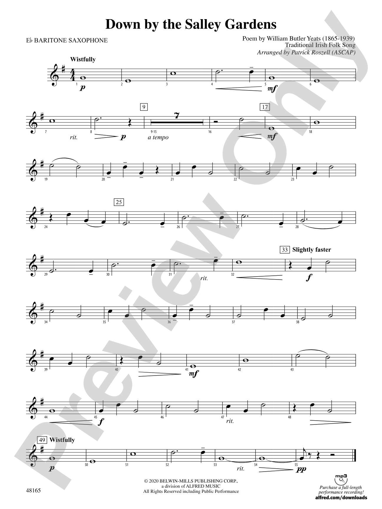 Down by the Salley Gardens: E-flat Baritone Saxophone