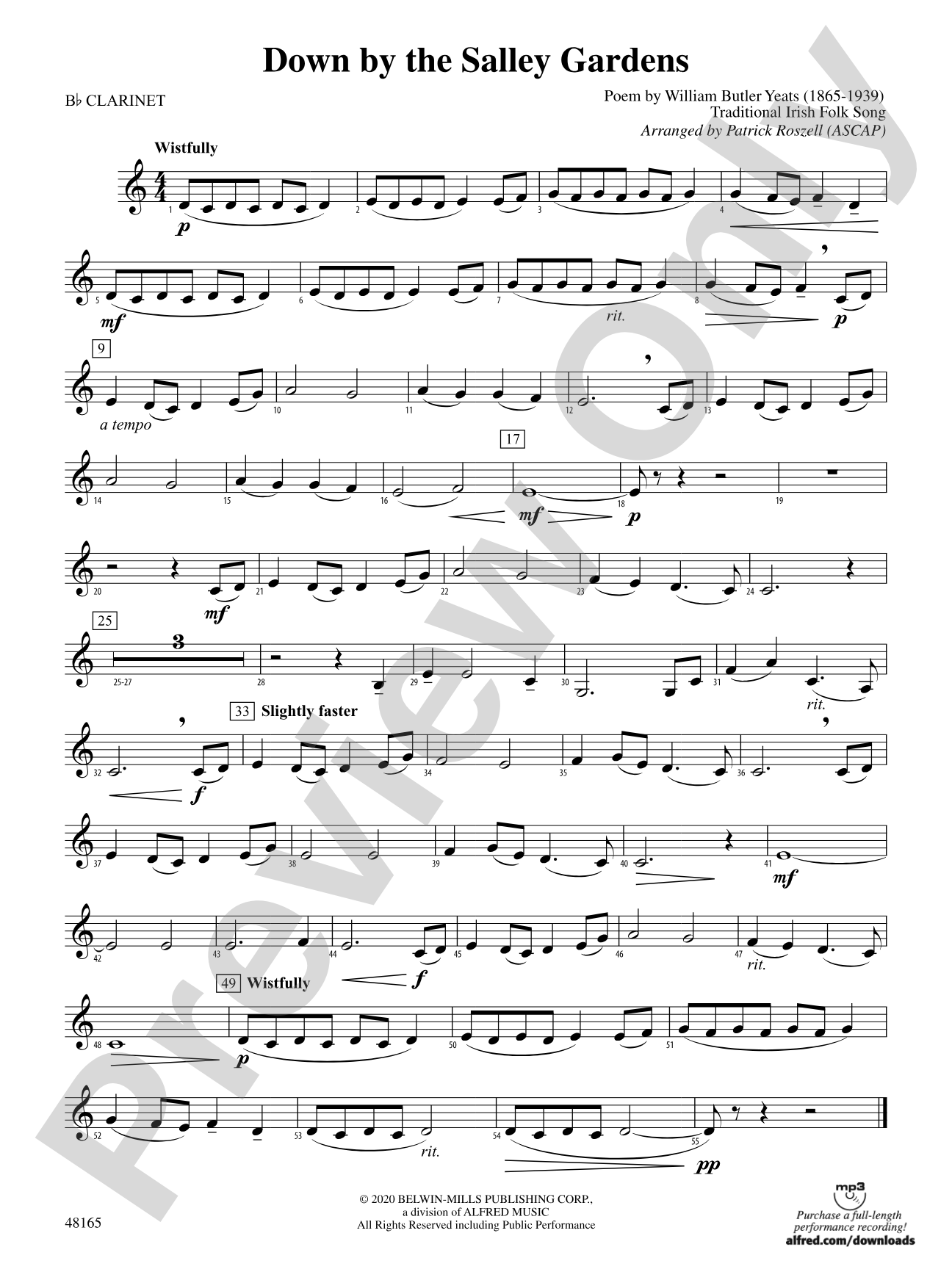 Down by the Salley Gardens: 1st B-flat Clarinet