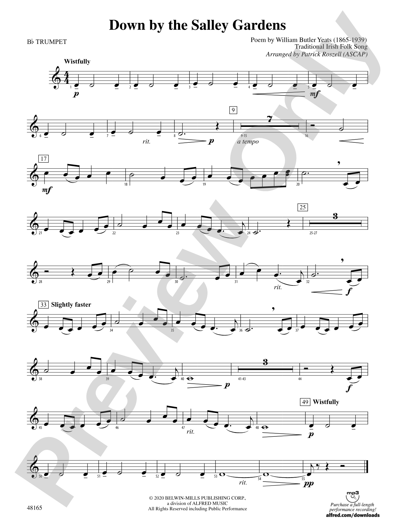 Down by the Salley Gardens: 1st B-flat Trumpet