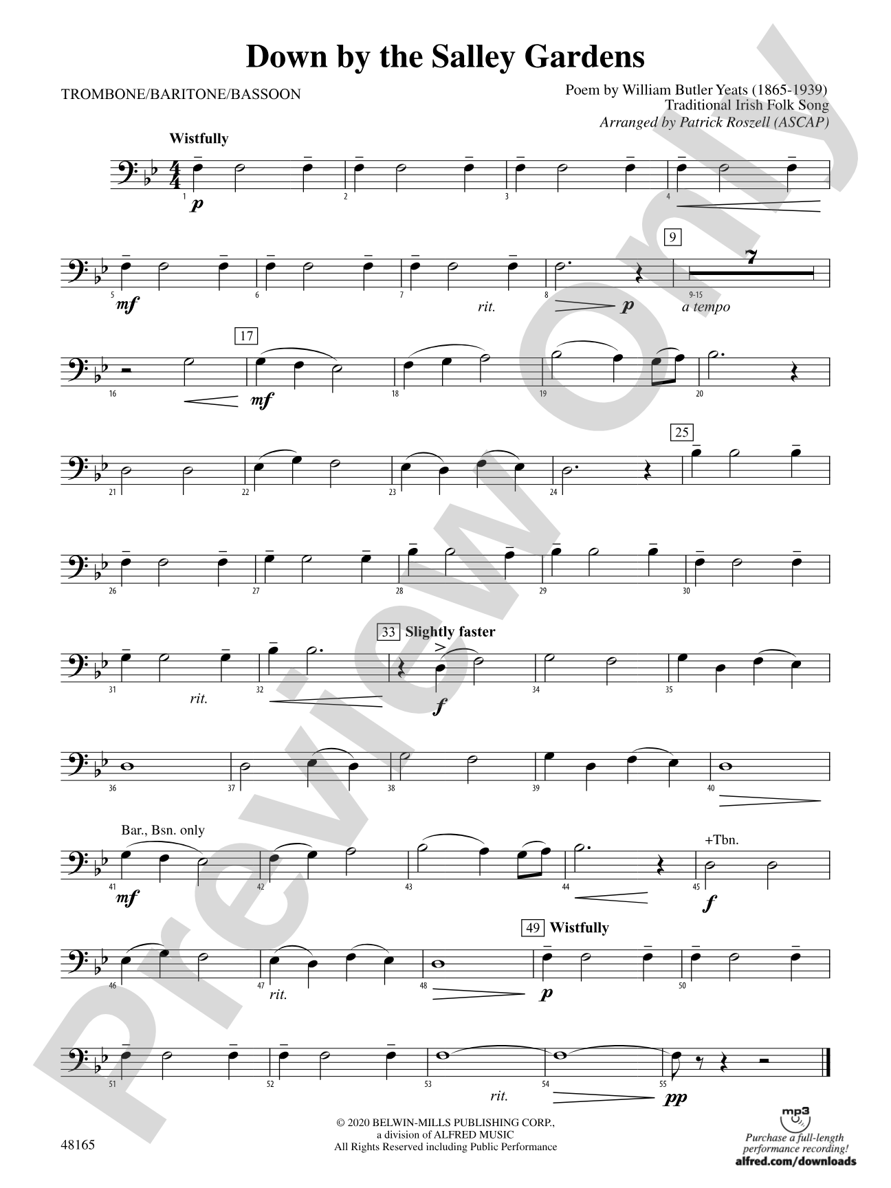 Down by the Salley Gardens: 1st Trombone
