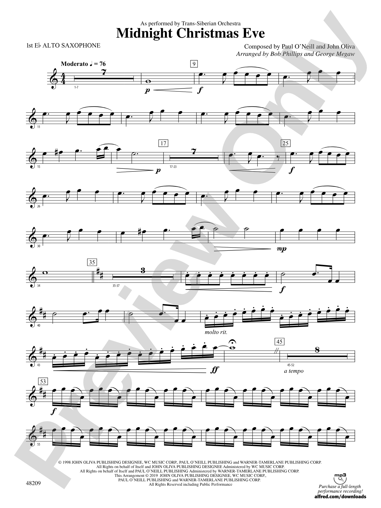 Midnight Christmas Eve: E-flat Alto Saxophone