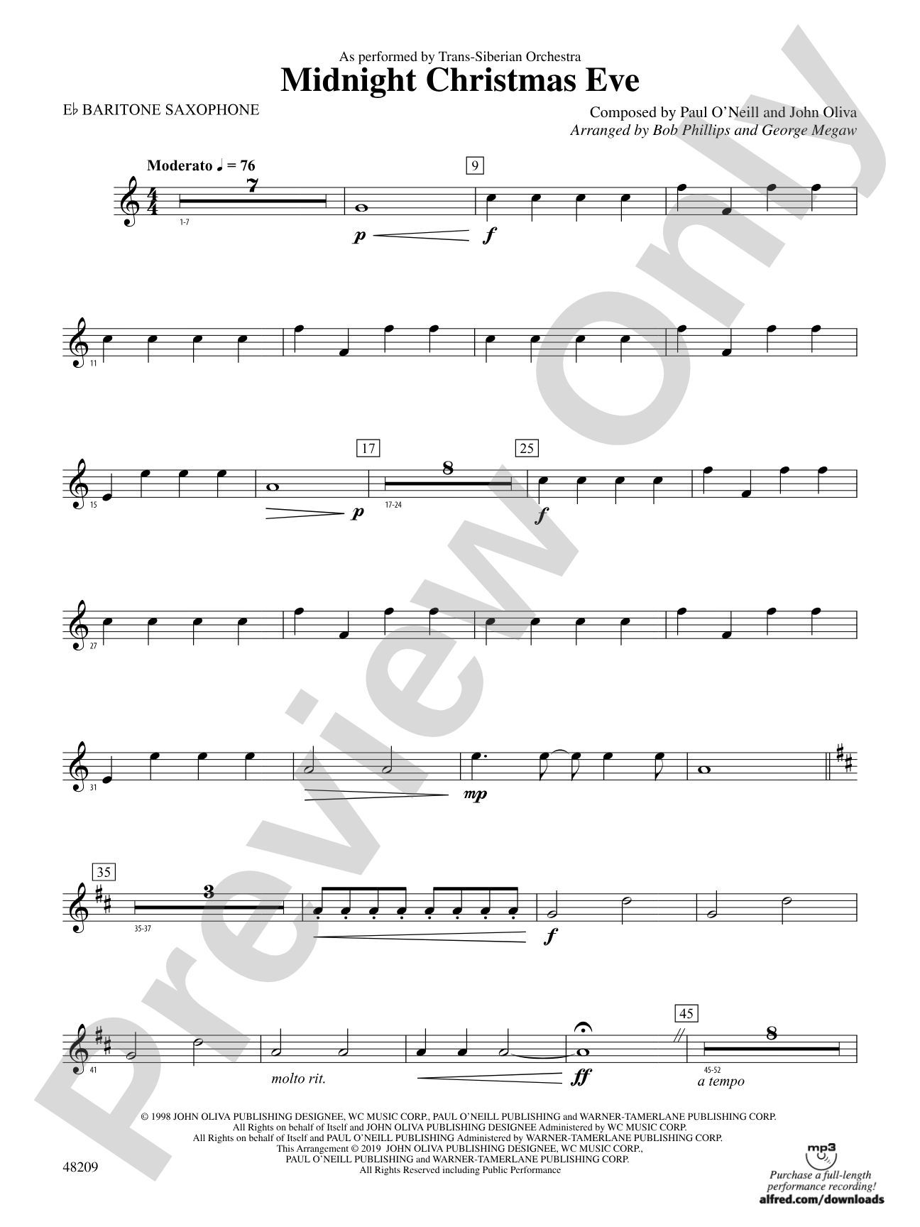 Midnight Christmas Eve: E-flat Baritone Saxophone