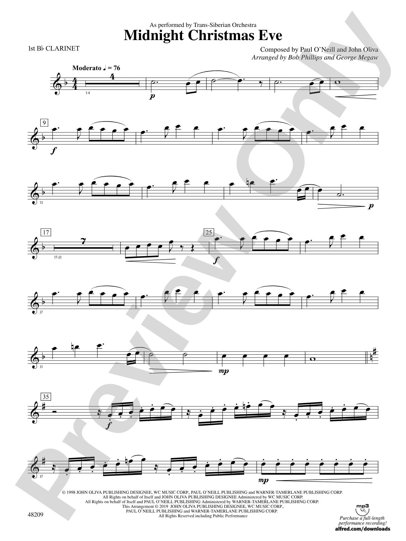 Midnight Christmas Eve: 1st B-flat Clarinet