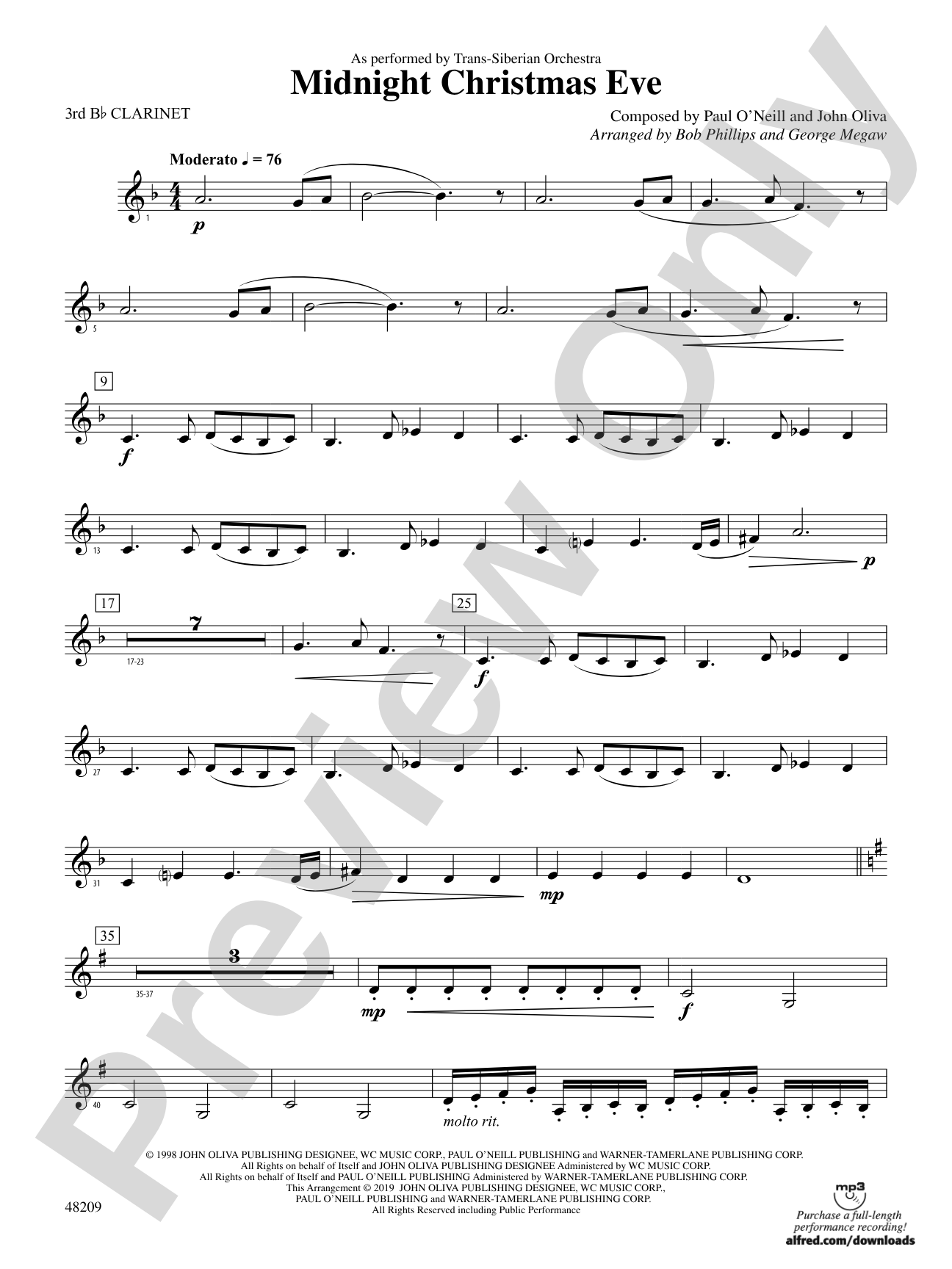 Midnight Christmas Eve: 3rd B-flat Clarinet