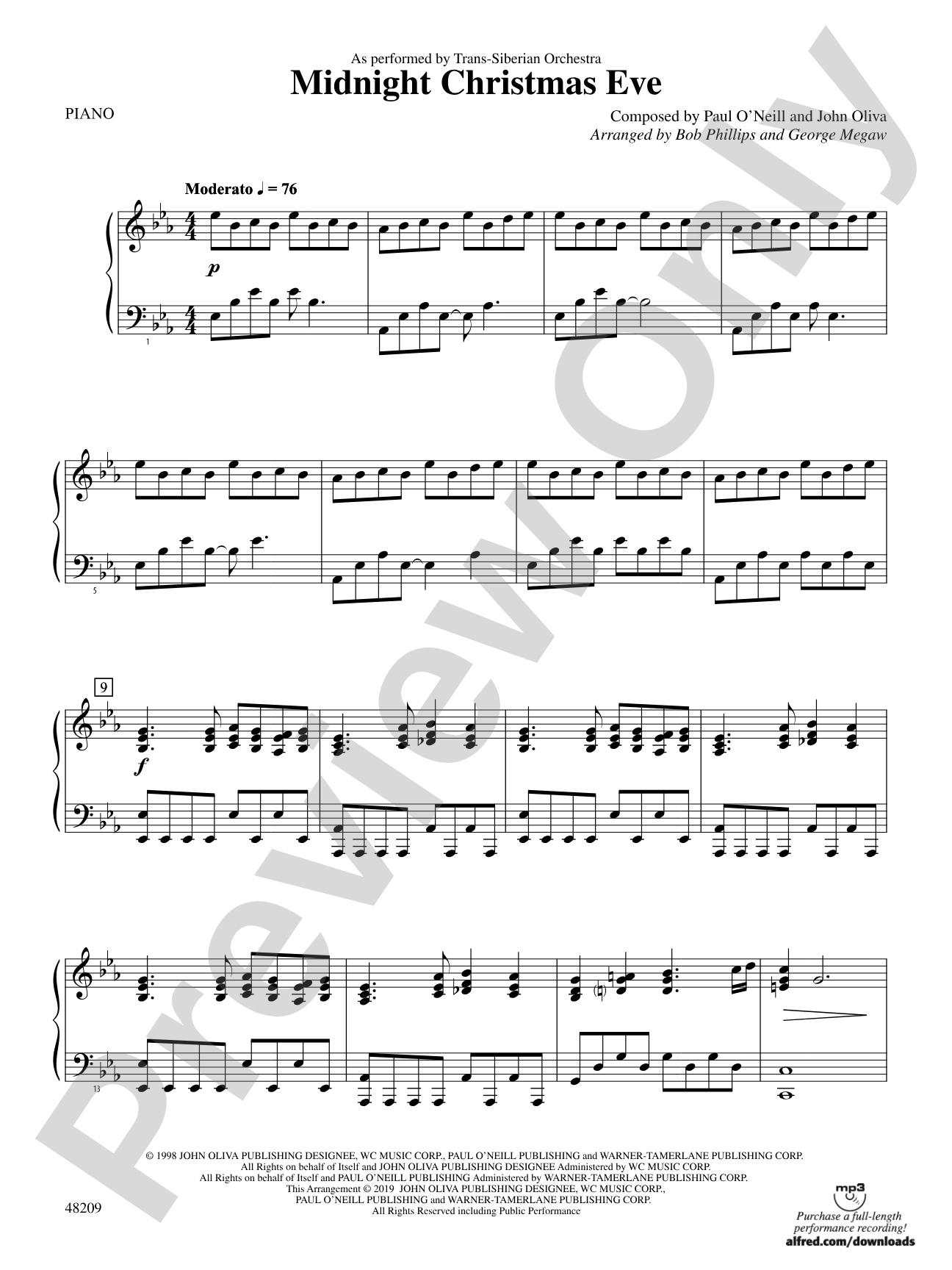 Midnight Christmas Eve: Piano Accompaniment