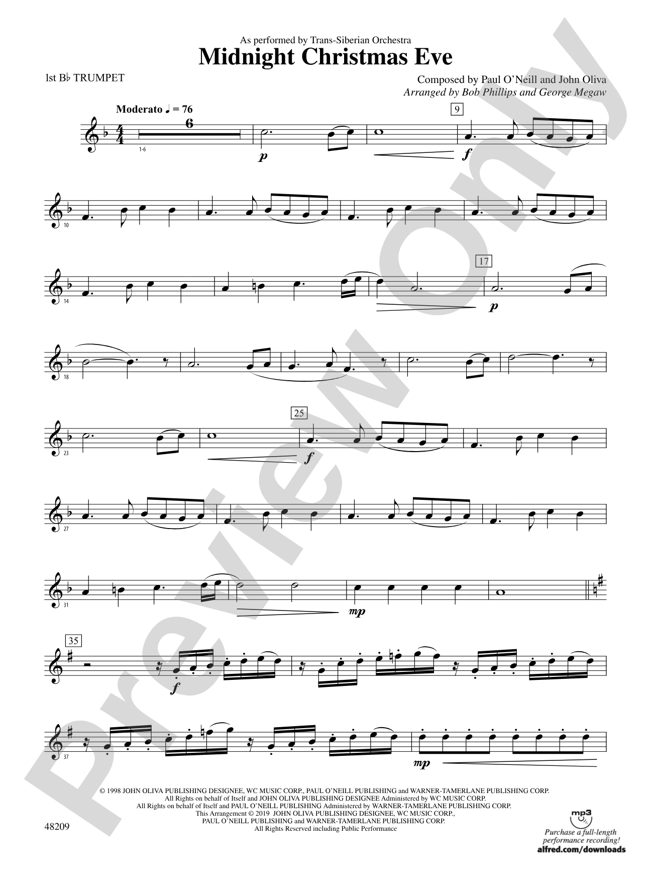 Midnight Christmas Eve: 1st B-flat Trumpet