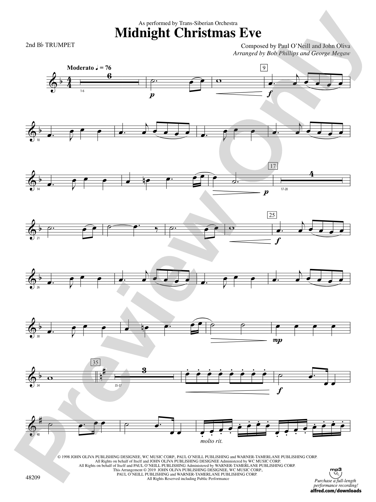 Midnight Christmas Eve: 2nd B-flat Trumpet