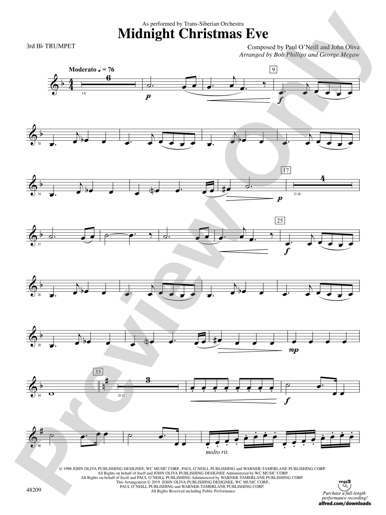 Midnight Christmas Eve: 3rd B-flat Trumpet