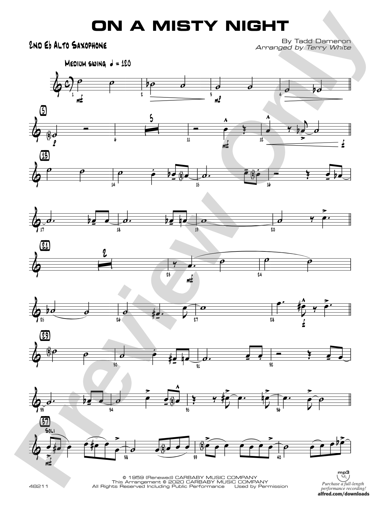 On a Misty Night: 2nd E-flat Alto Saxophone