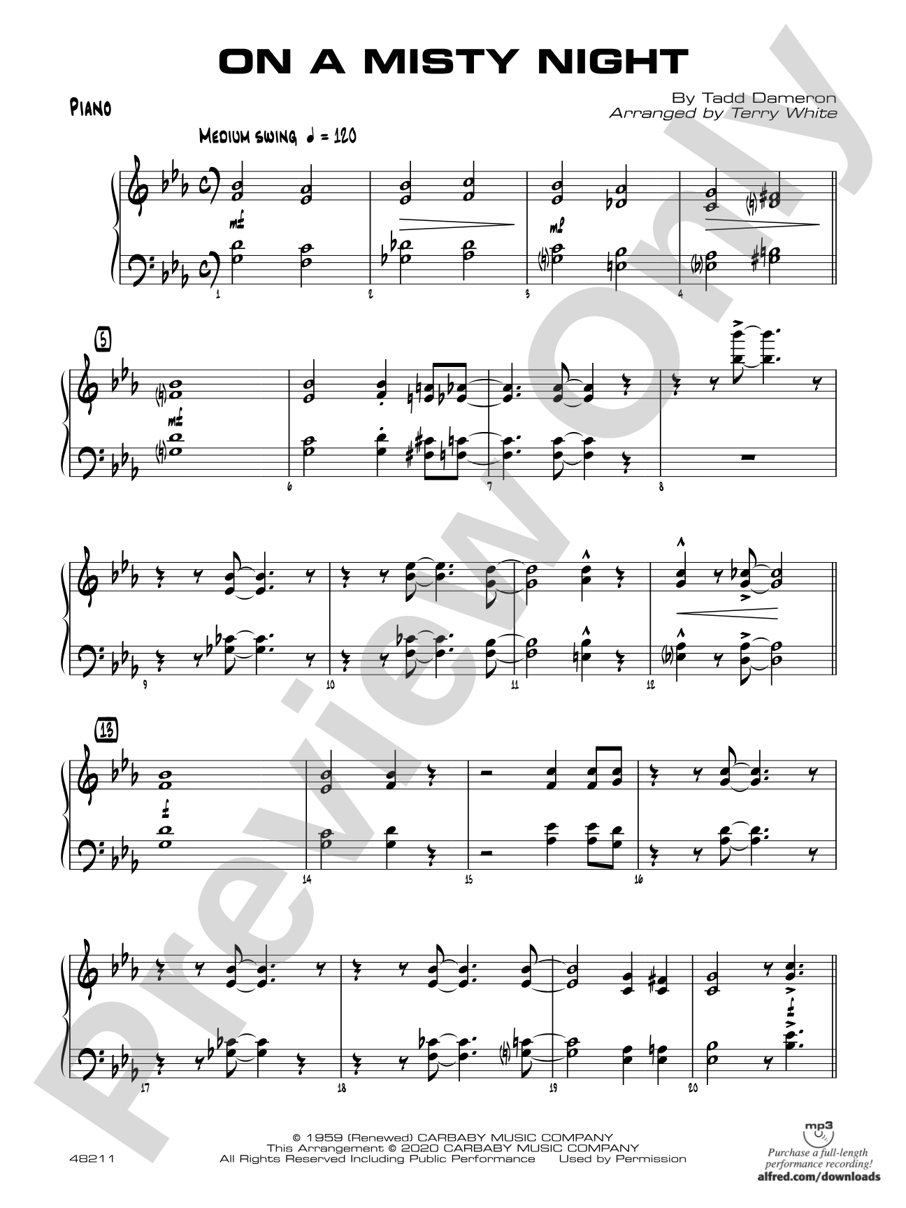 On a Misty Night: Piano Accompaniment