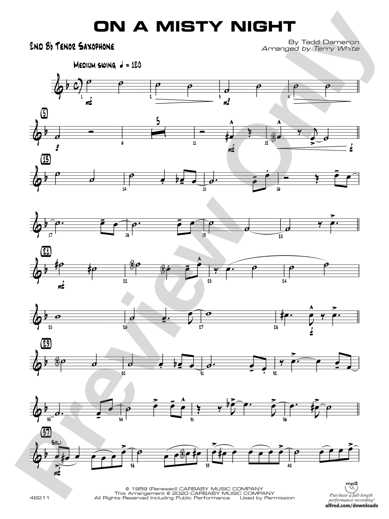 On a Misty Night: 2nd B-flat Tenor Saxophone