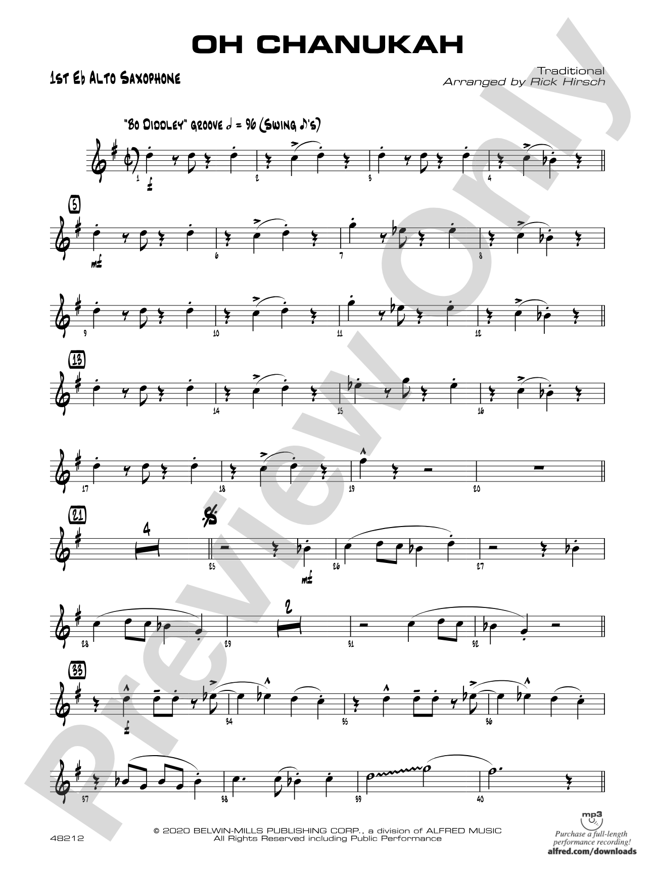 Oh Chanukah: E-flat Alto Saxophone