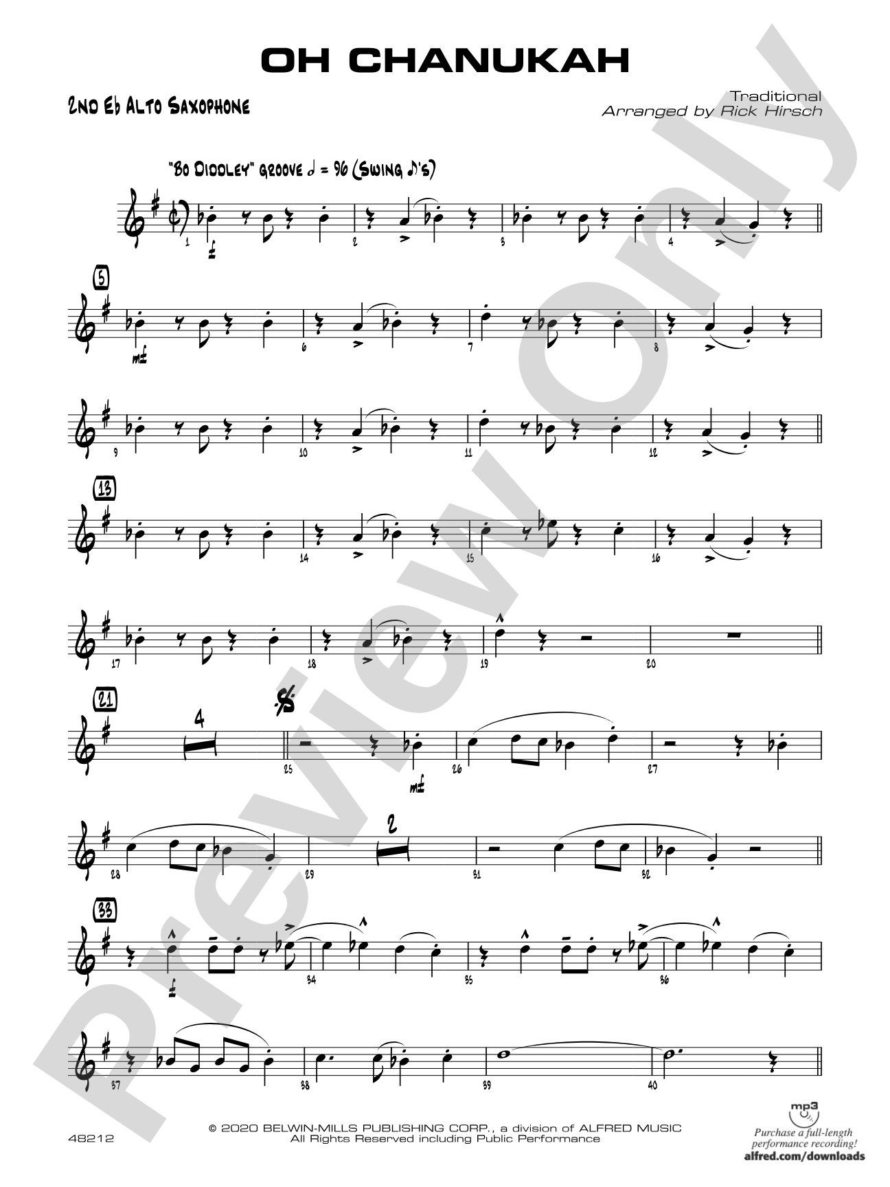 Oh Chanukah: 2nd E-flat Alto Saxophone