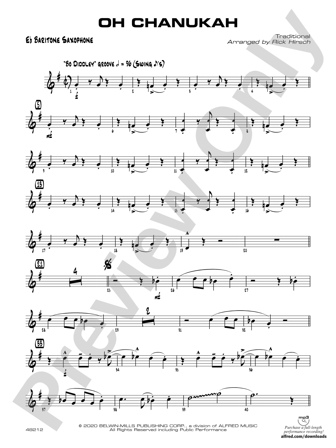 Oh Chanukah: E-flat Baritone Saxophone