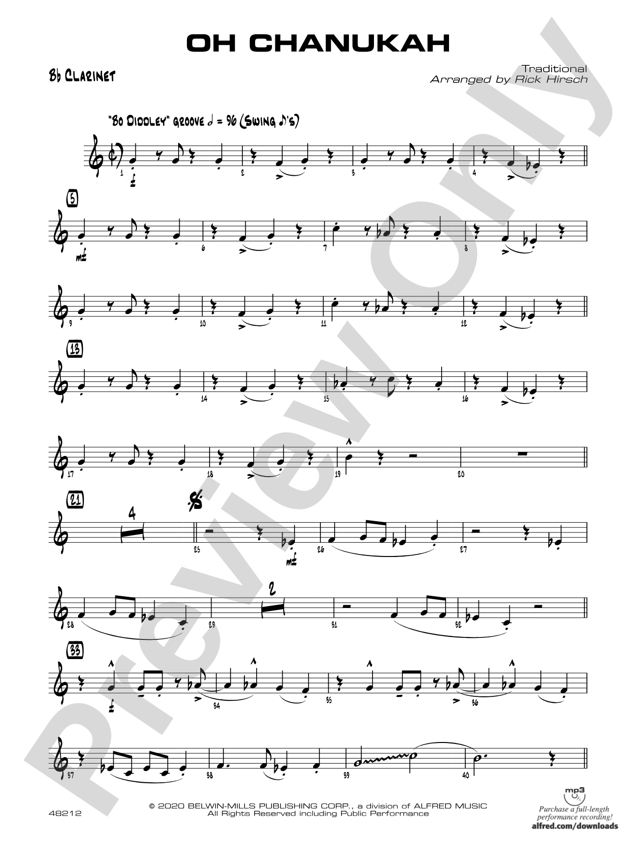 Oh Chanukah: 1st B-flat Clarinet