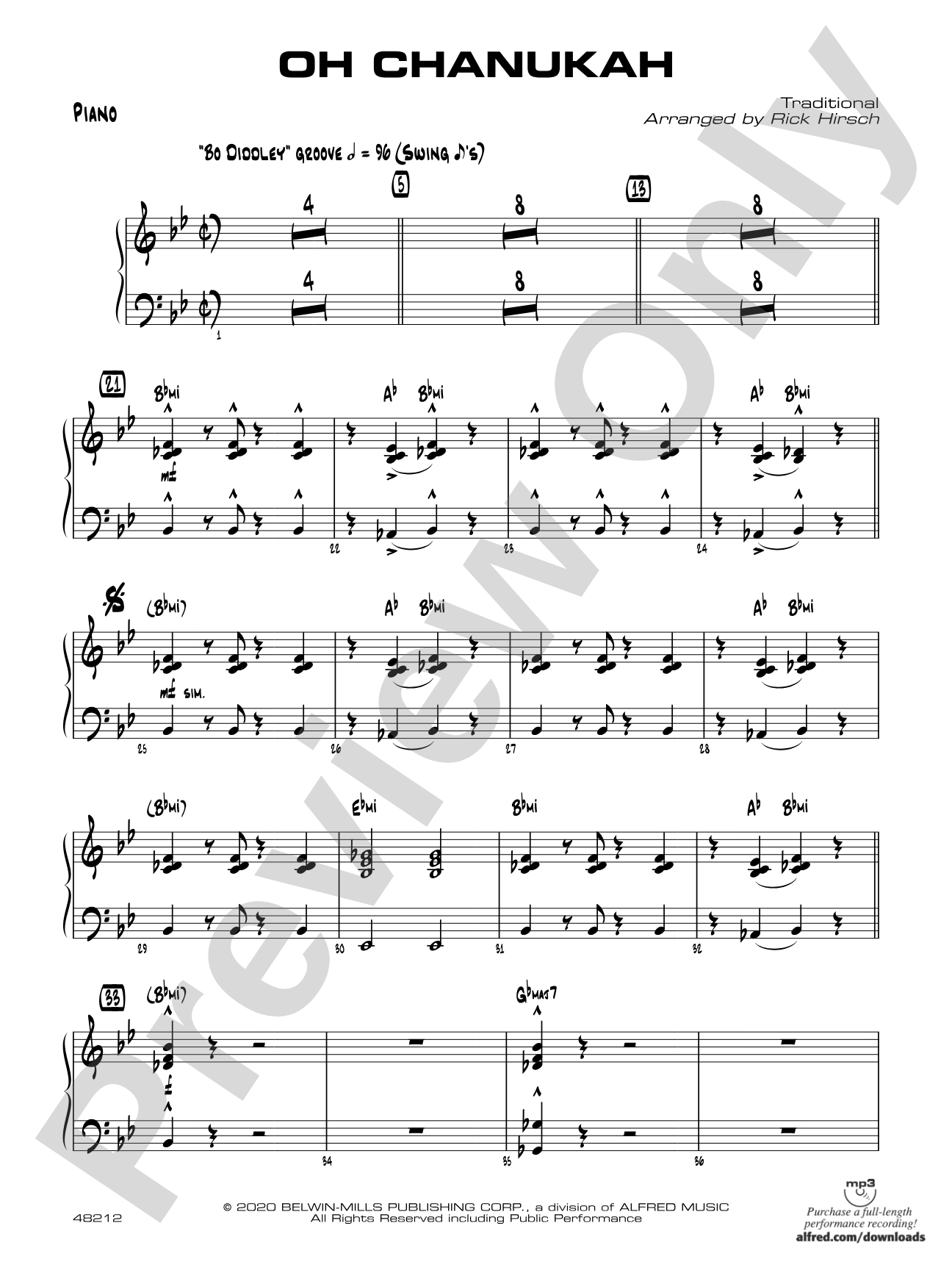 Oh Chanukah: Piano Accompaniment
