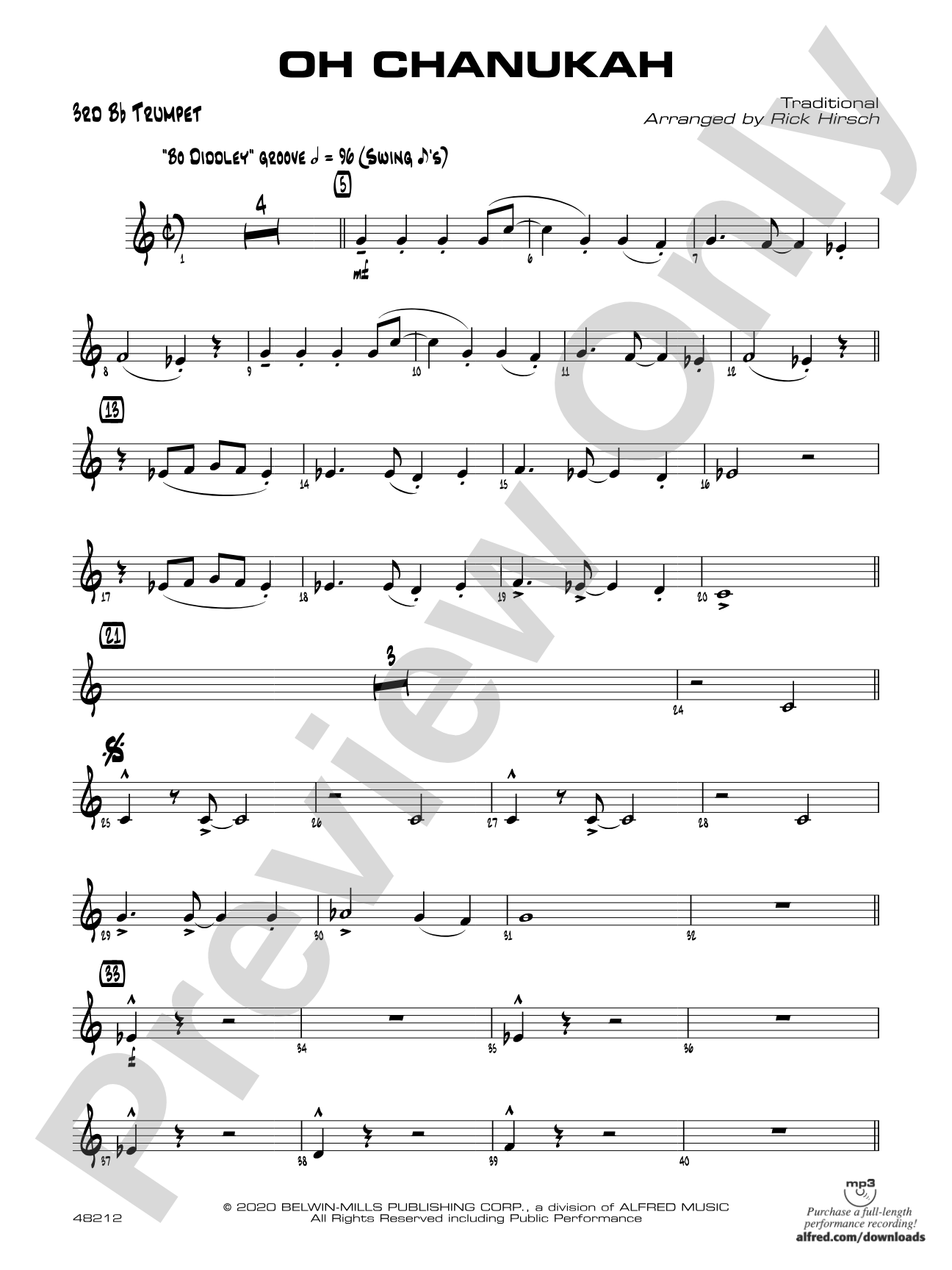 Oh Chanukah: 3rd B-flat Trumpet