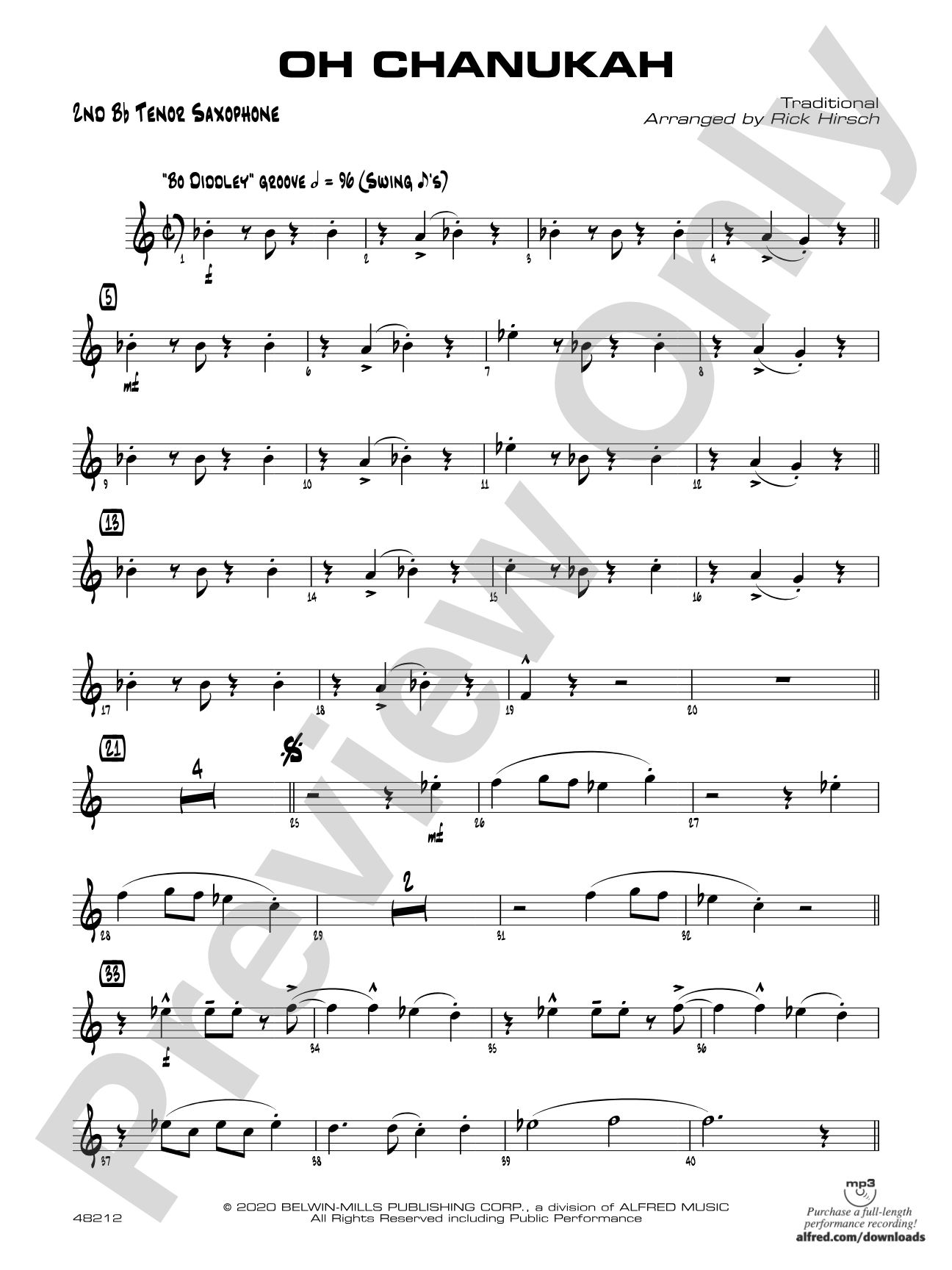 Oh Chanukah: 2nd B-flat Tenor Saxophone
