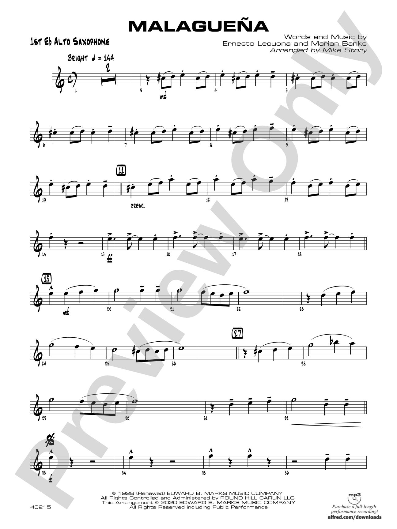 Malagueña: E-flat Alto Saxophone