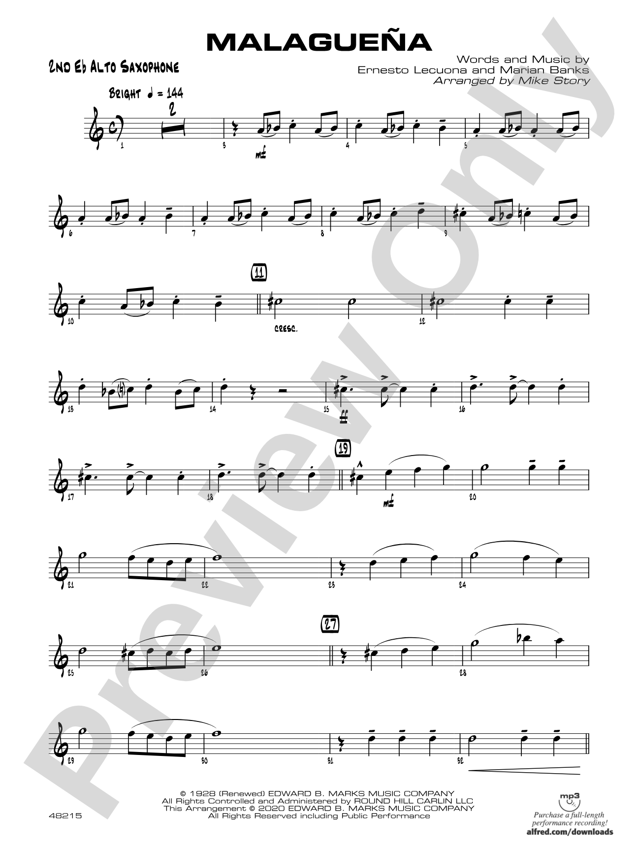 Malagueña: 2nd E-flat Alto Saxophone