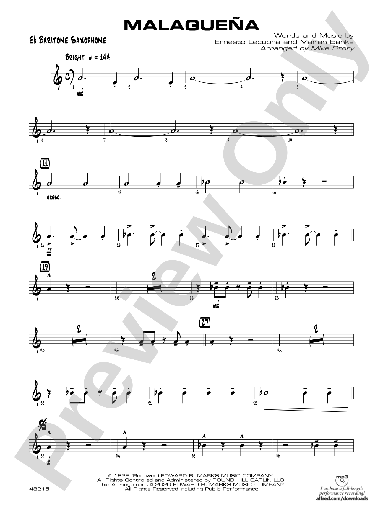 Malagueña: E-flat Baritone Saxophone