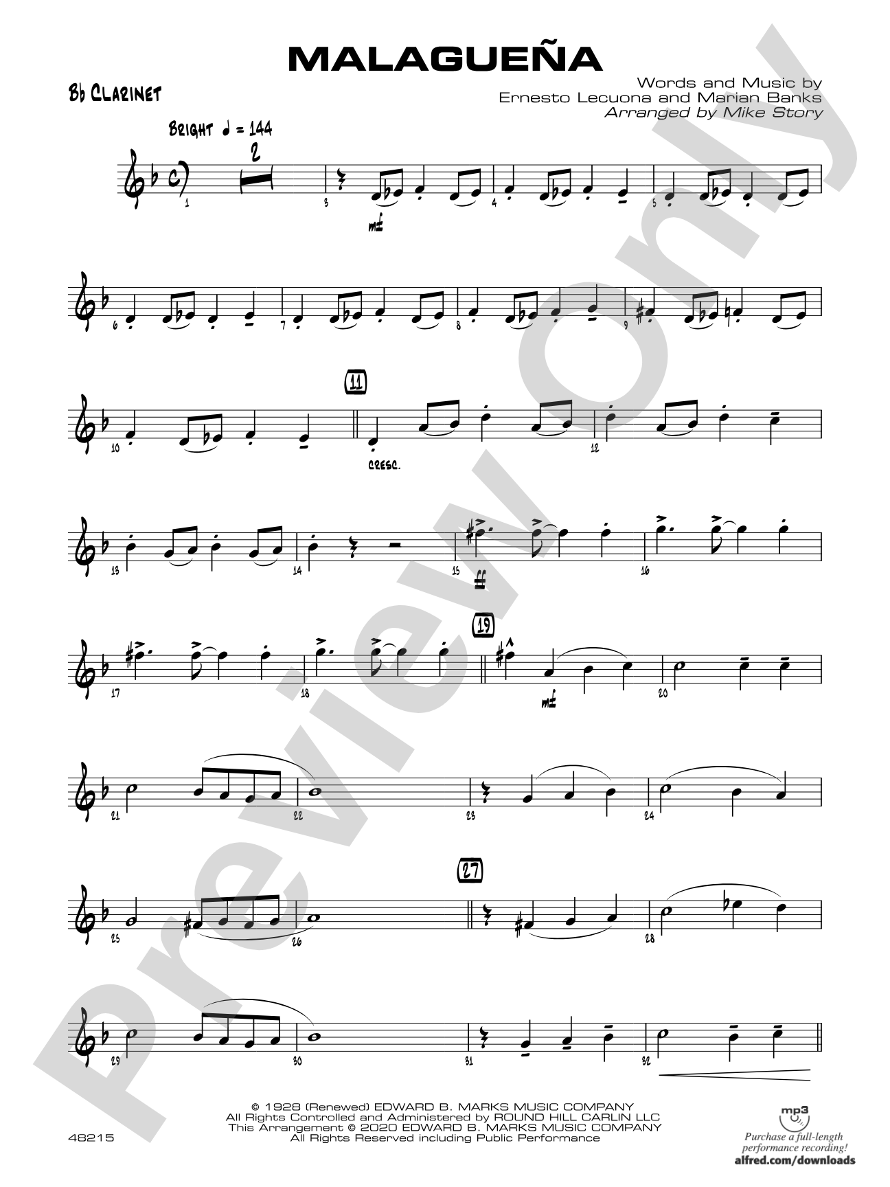 Malagueña: 1st B-flat Clarinet