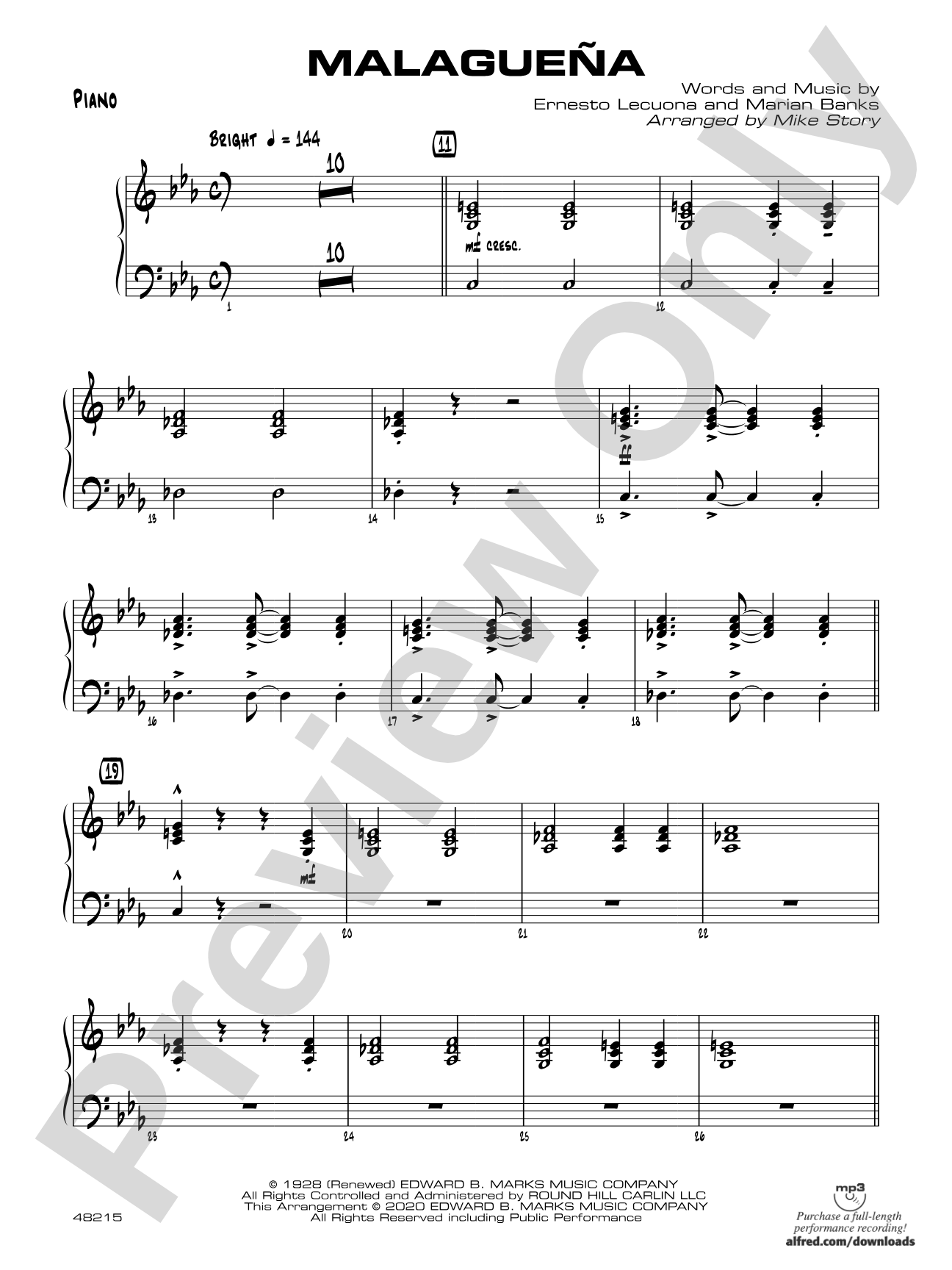 Malagueña: Piano Accompaniment
