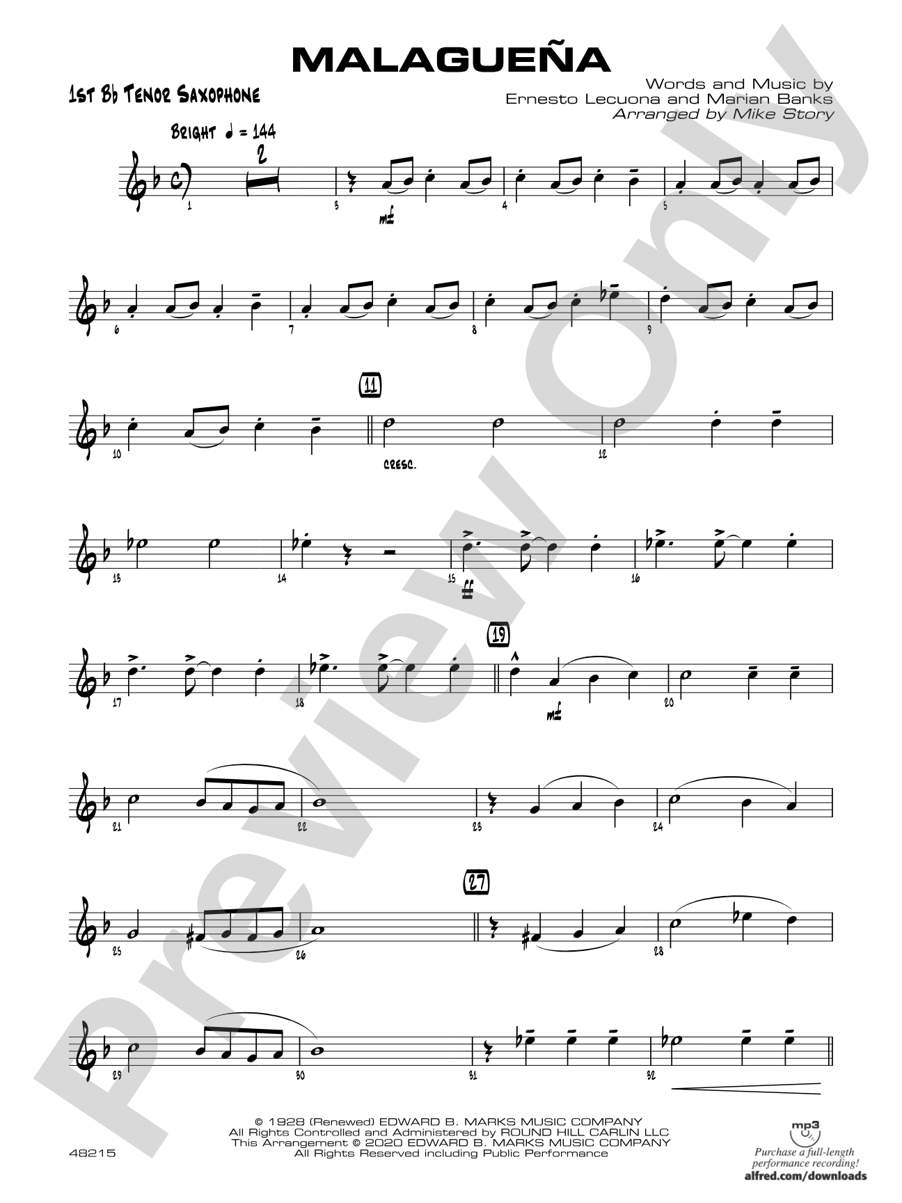 Malagueña: B-flat Tenor Saxophone