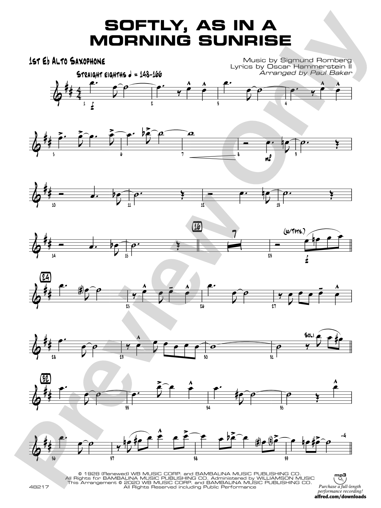 Softly, as in a Morning Sunrise: E-flat Alto Saxophone
