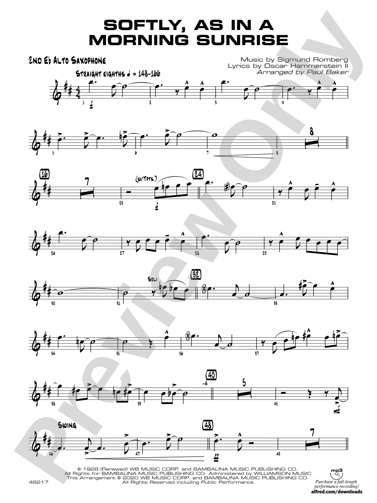 Softly, as in a Morning Sunrise: 2nd E-flat Alto Saxophone