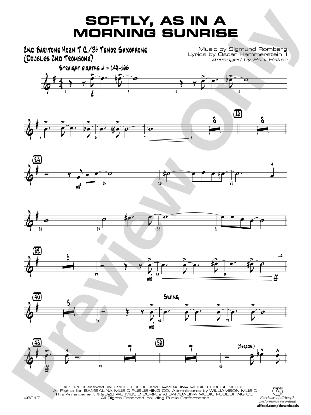 Softly, as in a Morning Sunrise: 2nd Baritone T.C.