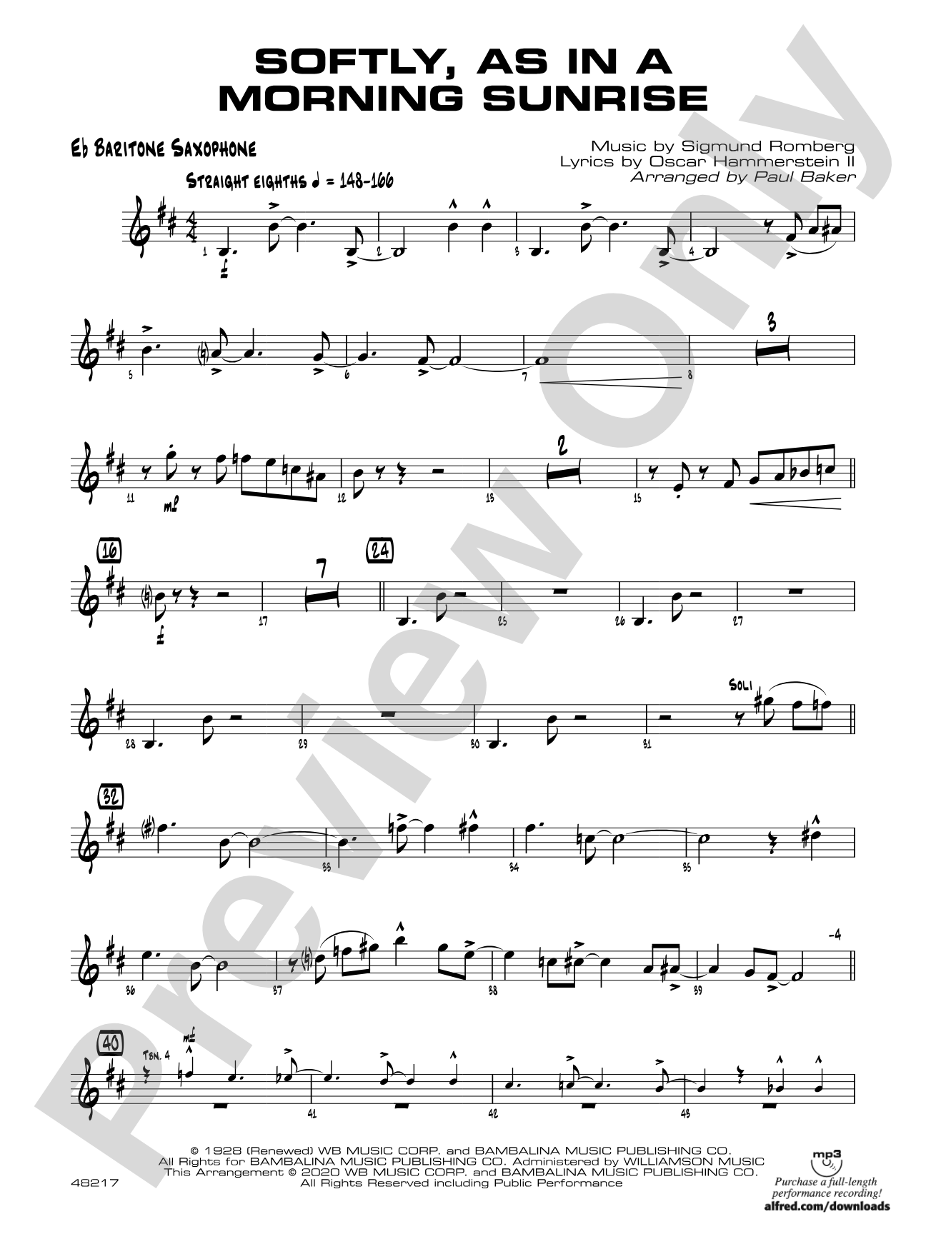 Softly, as in a Morning Sunrise: E-flat Baritone Saxophone