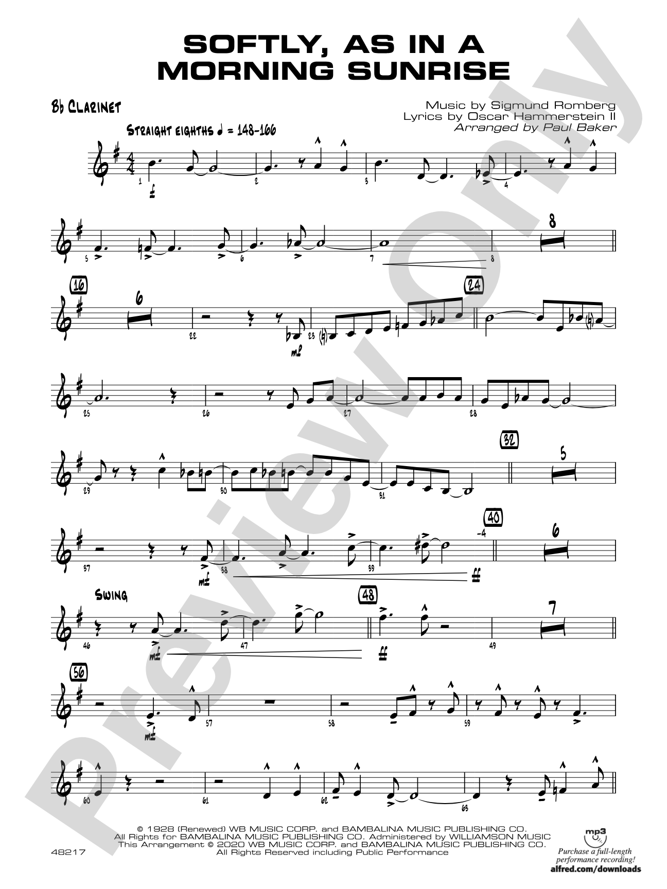 Softly, as in a Morning Sunrise: 1st B-flat Clarinet