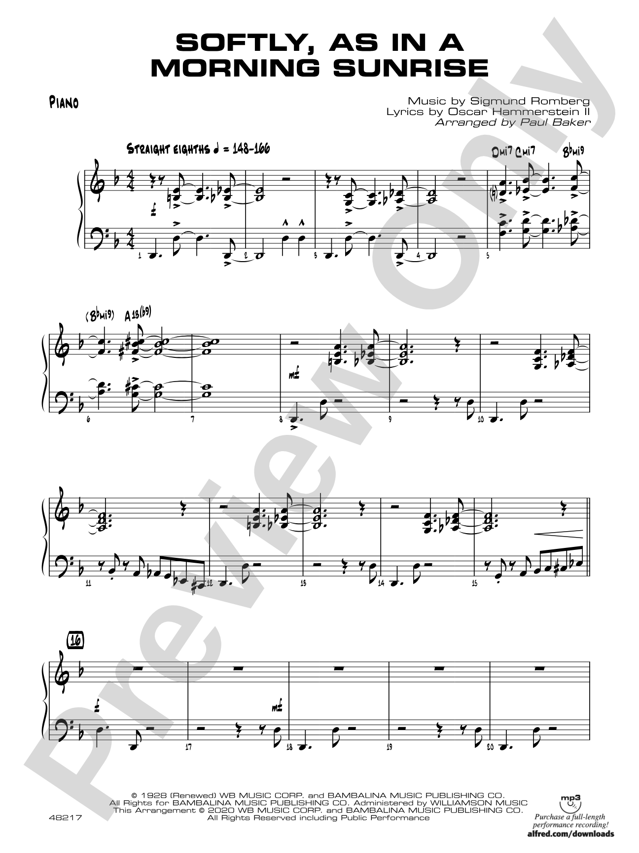 Softly, as in a Morning Sunrise: Piano Accompaniment