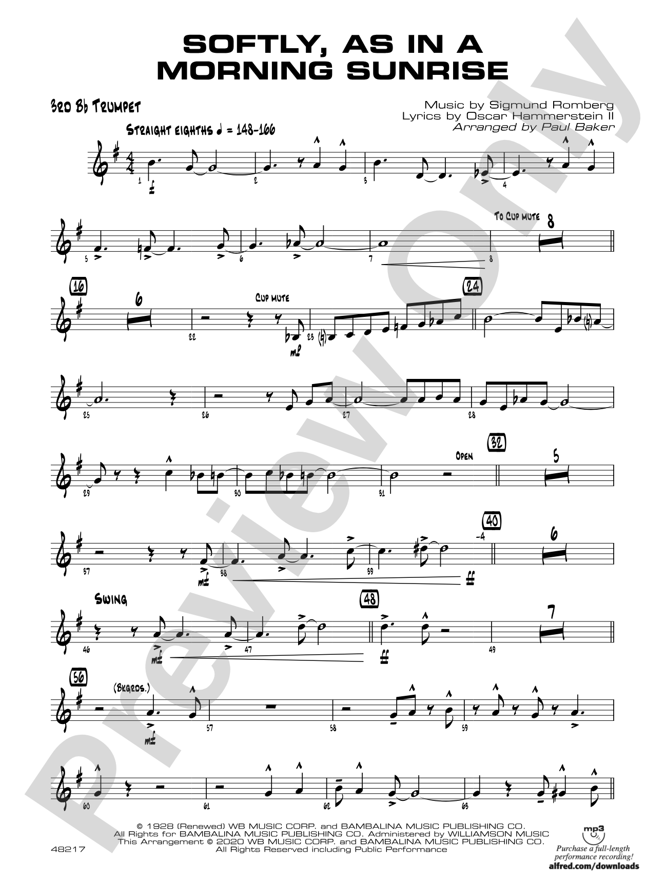Softly, as in a Morning Sunrise: 3rd B-flat Trumpet