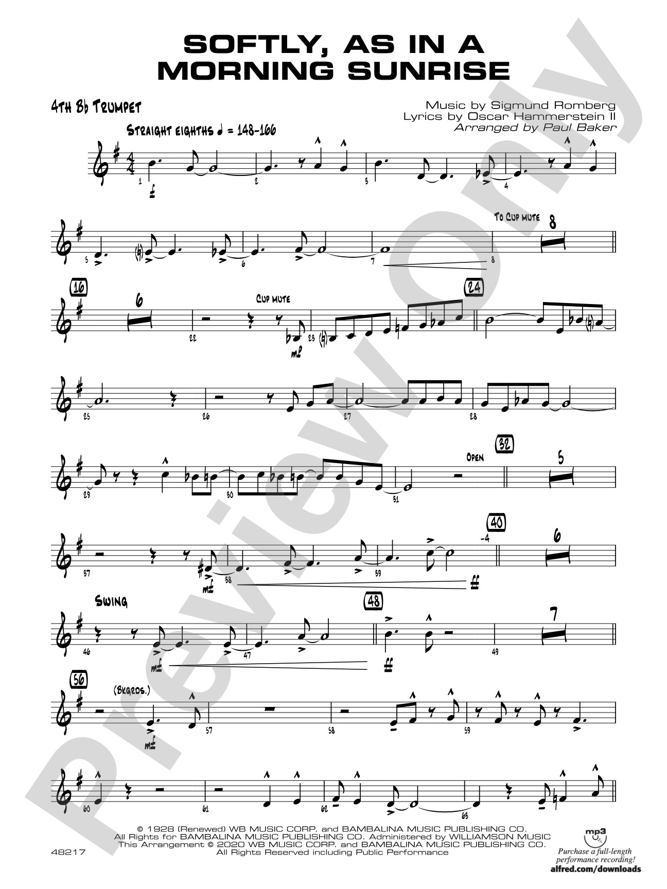 Softly, as in a Morning Sunrise: 4th B-flat Trumpet