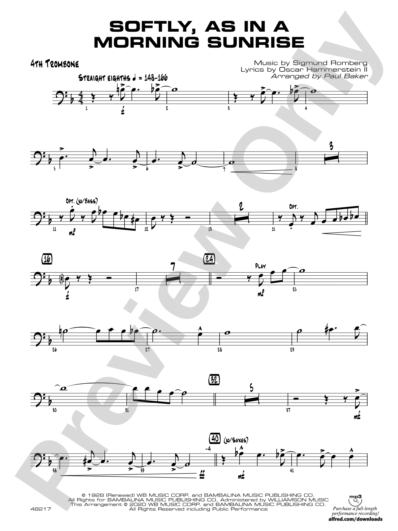 Softly, as in a Morning Sunrise: 4th Trombone