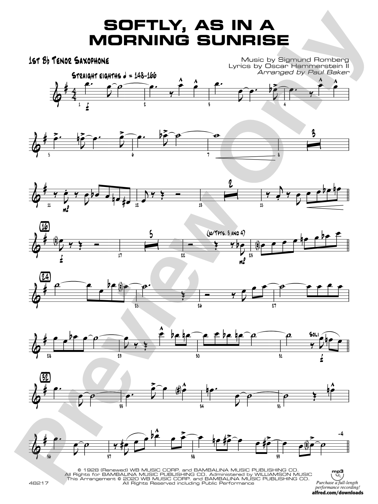 Softly, as in a Morning Sunrise: B-flat Tenor Saxophone